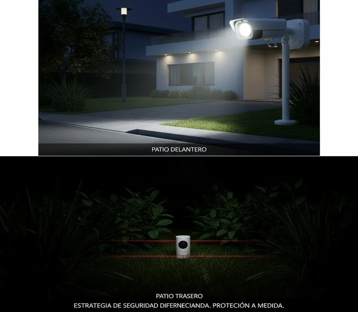 Diferencias y estrategias al proteger el patio delantero y trasero con cámaras de seguridad exterior y sensor de movimiento