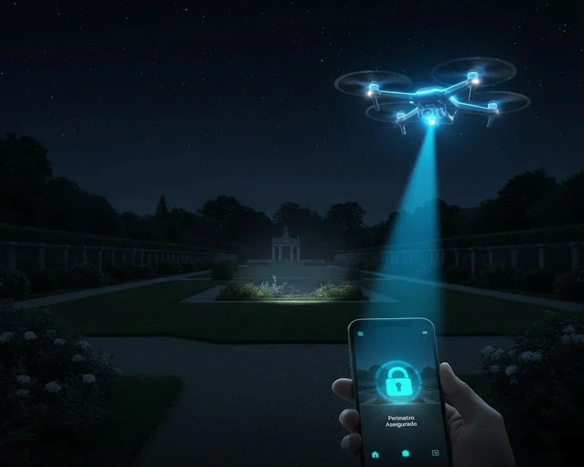 Drones de seguridad y monitoreo perimetral. Cámaras de vigilancia aérea
